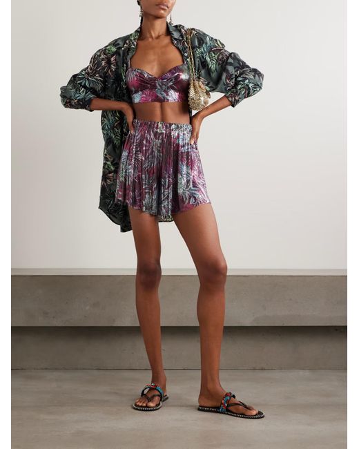 Rabanne Purple Rabanne Palm Tree-Printed Mesh Bralette Top
