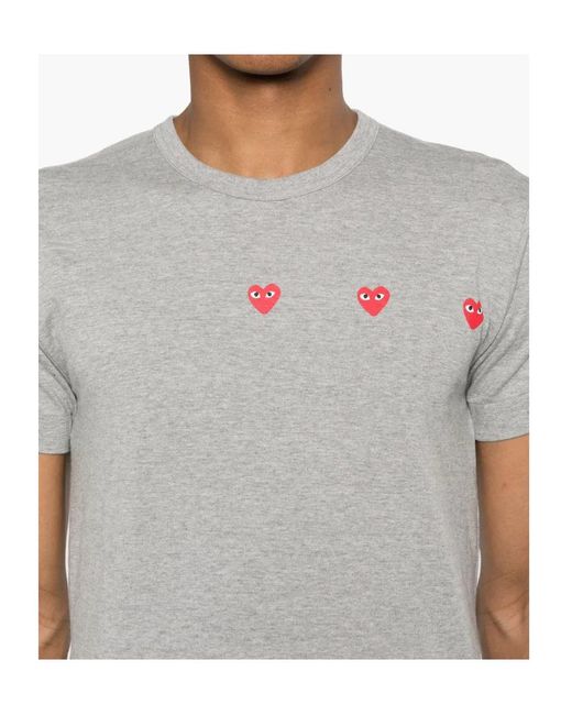 COMME DES GARÇONS PLAY Gray Comme Des Garçons Play Triple Hearts Crewneck T-Shirt for men