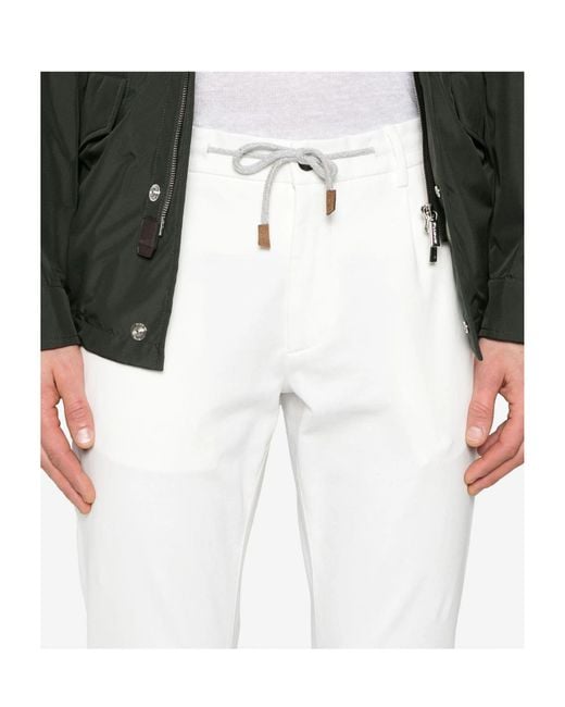 Eleventy White Drawstring Tapered Pants for men