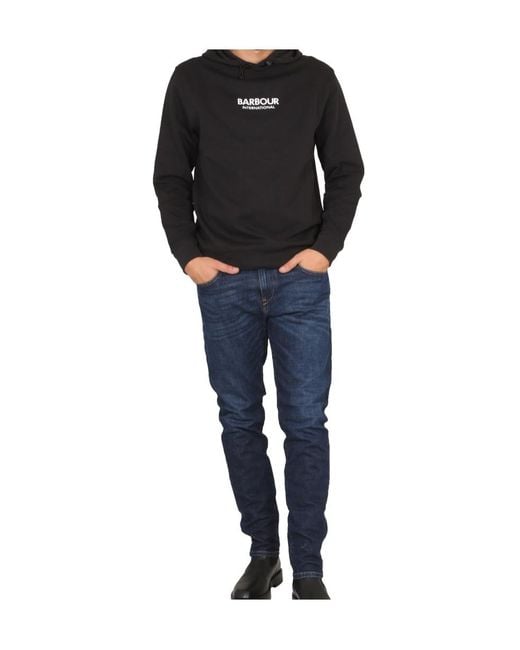 Barbour Black Logo Print Drawstring Hoodie for men