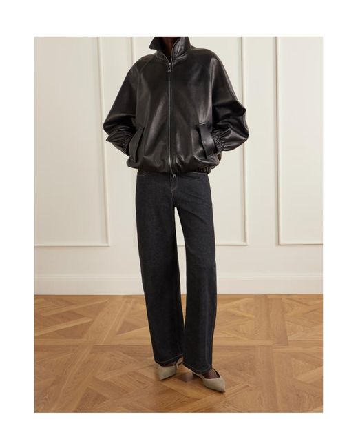 Brunello Cucinelli Black Zipped Leather Bomber Jacket