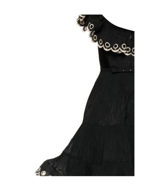 Zimmermann Black Ruffled Trim Tiered Dress
