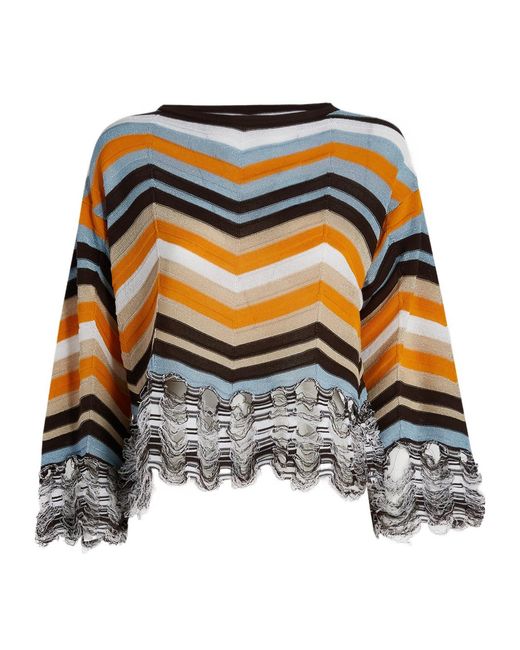 Jucca Multicolor Chevron Fringe Knitted Sweater