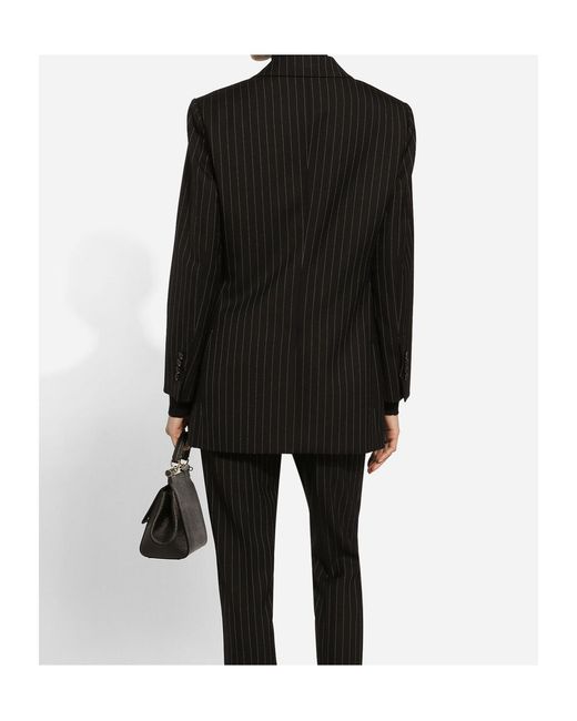 Dolce & Gabbana Black Single-Breasted Pinstripe Wool Jacket