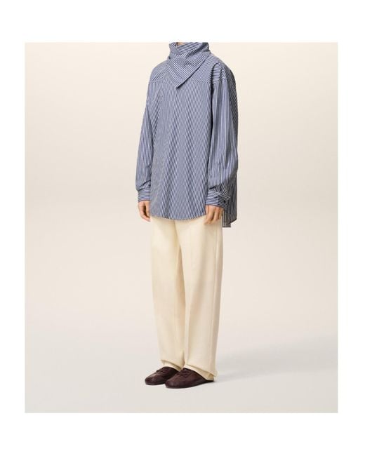 AMI Blue Striped-Pattern Bandana-Collar Shirt for men