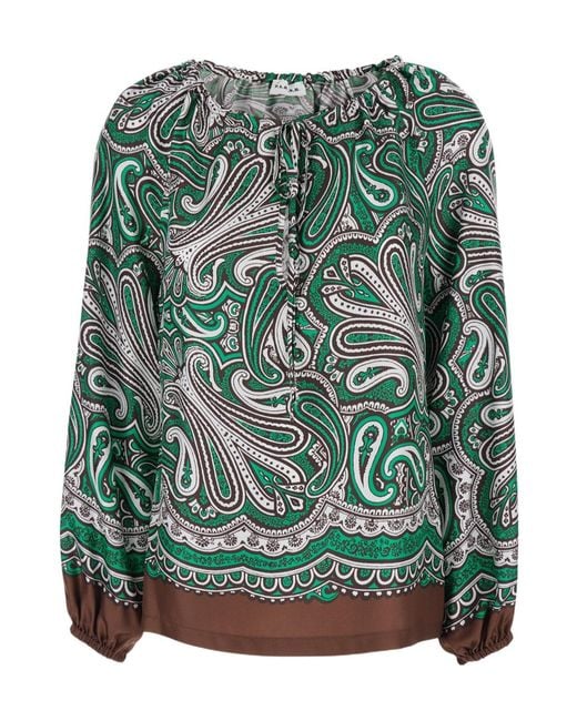 P.A.R.O.S.H. Green P.A.R.O..H. Silk Blouse With Long Balloon Sleeves And All-Over Print For