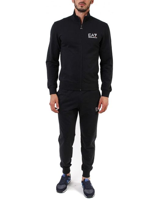 EA7 Black Vertical Collar Logo Two-Piece Suit for men