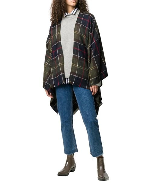 Barbour Black Tartan Fringed Edge Shawl
