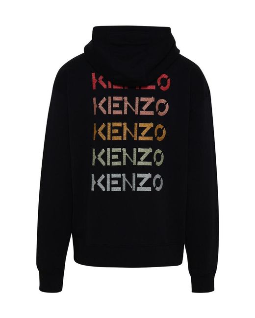 KENZO Black Gradient Logo Cotton Hoodie for men