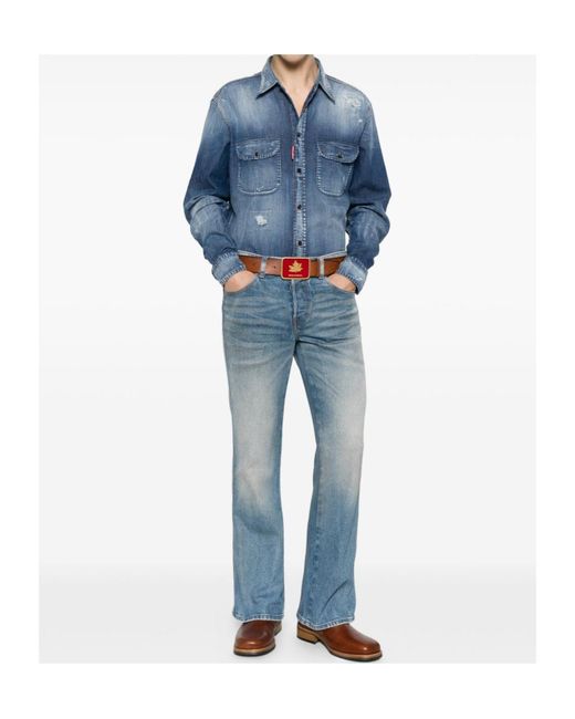 DSquared² Blue Canadian Distressed Denim Shirt for men