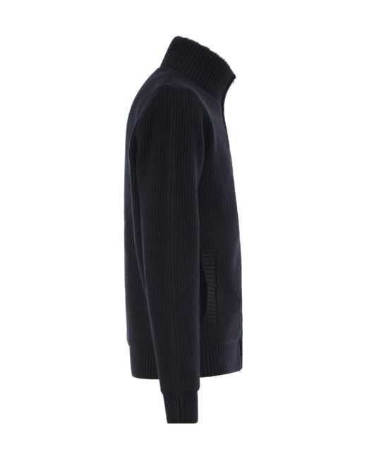 Herno Blue High-Neck Knit Cardigan for men