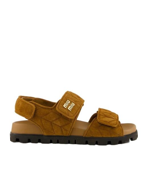 Miu Miu Brown Double Strap Flat Sandals