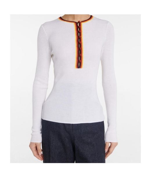 Gabriela Hearst White Half-Button Knit Sweater
