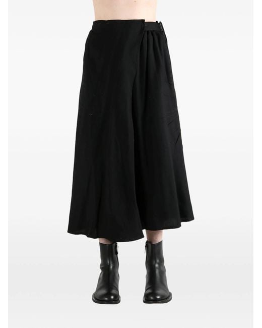 Yohji Yamamoto Black Wrap-Design Sunburst-Pleat Skirt