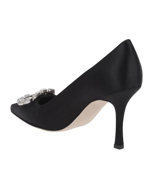 Manolo Blahnik Black Satin Embellished Buckle Pumps