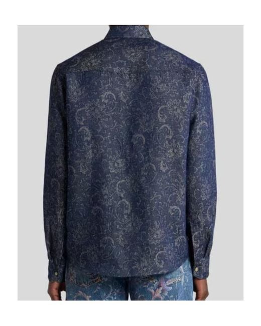 Etro Blue Button-Up Denim Shirt for men