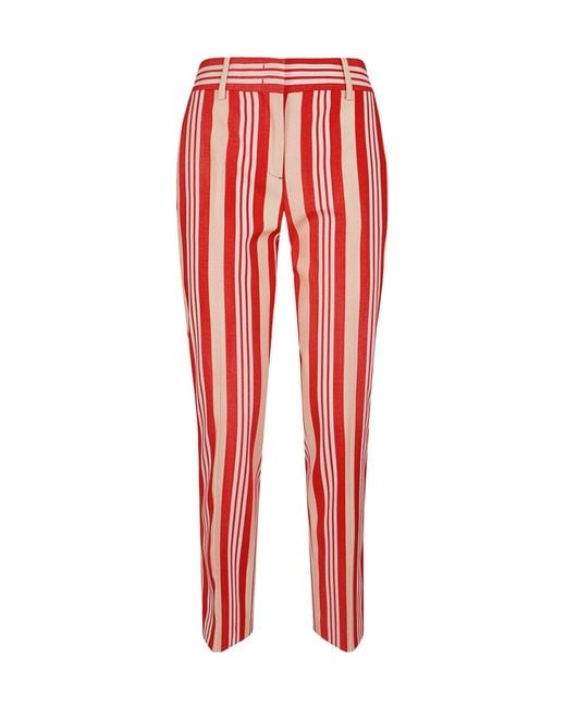Ermanno Scervino Red High-Waist Striped Pants