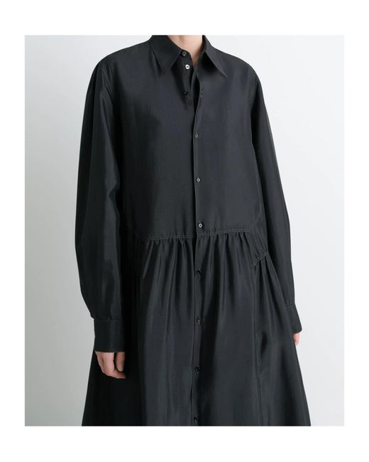 Lemaire Black Long Sleeve Gathered Maxi Dress