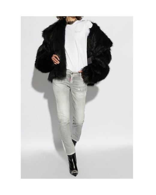 DSquared² White Logo Rhinestone Embellished Crewneck T-Shirt