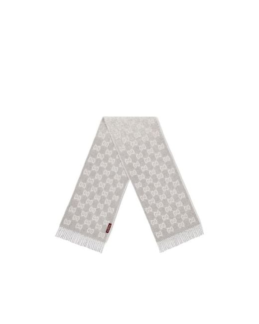 Gucci White Gg Alpaca Wool Blend Scarf