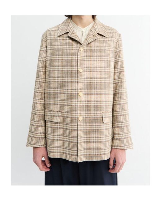 Auralee Brown Checked Buttoned Shirt Jacket for men