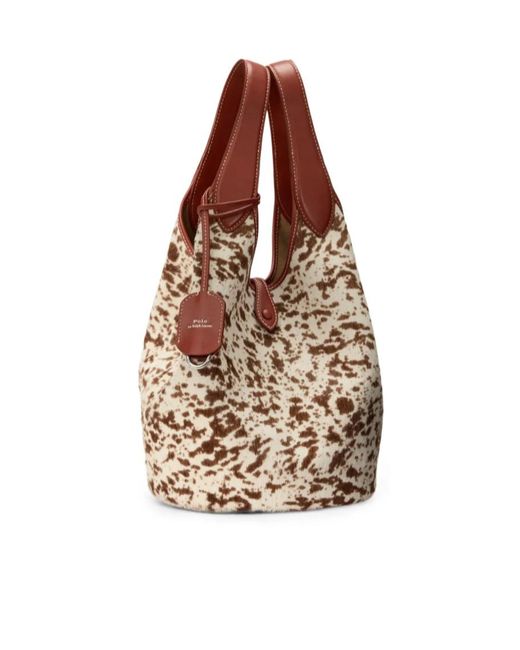 Polo Ralph Lauren Metallic Logo-Detail Leather Tote Bag