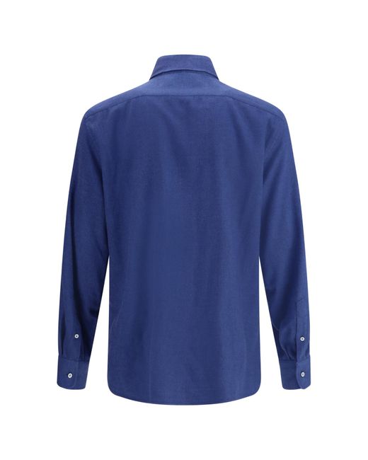 Brunello Cucinelli Blue Long-Sleeved Buttoned Shirt for men