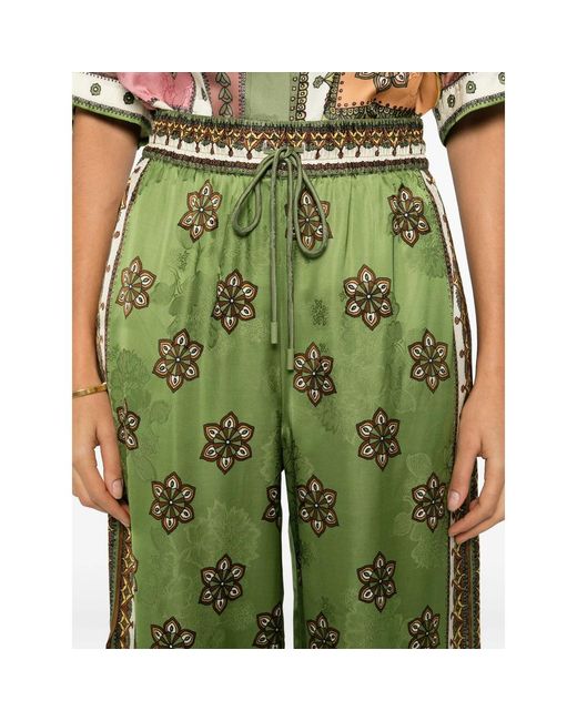 ALÉMAIS Green Drawstring Floral-Print Trousers