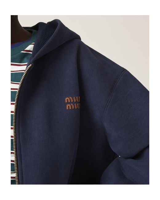 Miu Miu Blue Zip-Up Hooded Jacket