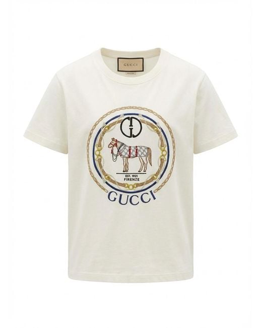 Gucci White Cotton Jersey T-Shirt With Interlocking G