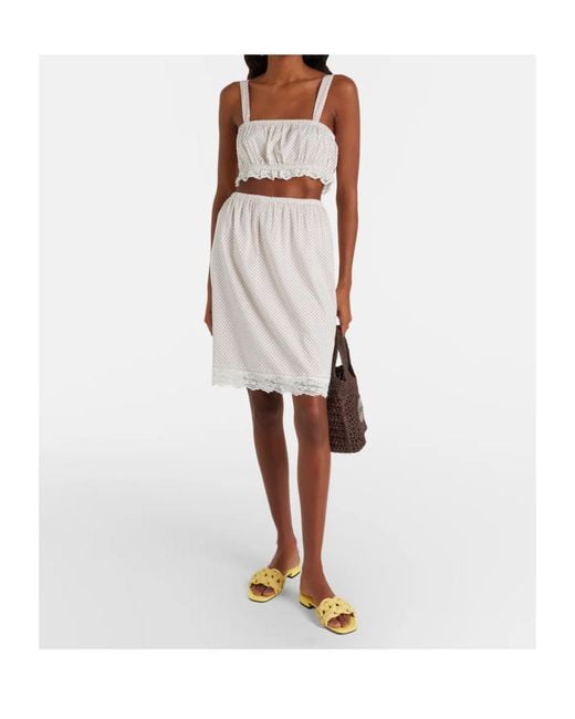 Posse White Marlowe Lace-Trimmed Polka-Dot Cotton Midi Skirt