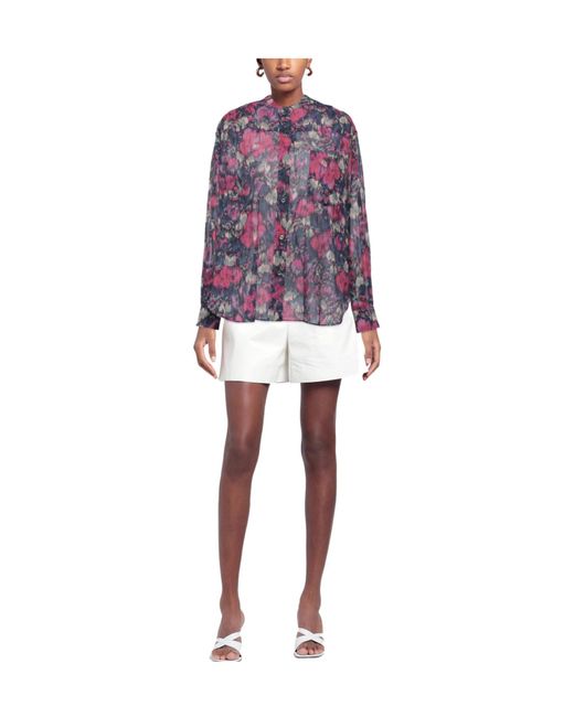 Isabel Marant Purple Multi-Color Woven Long-Sleeve Shirt