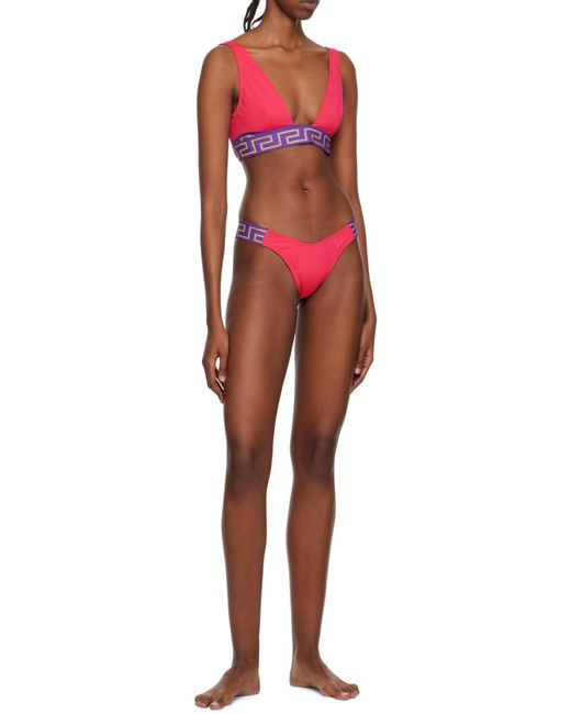 Versace Pink Greca-Pattern Printed Thong Bikini Bottoms