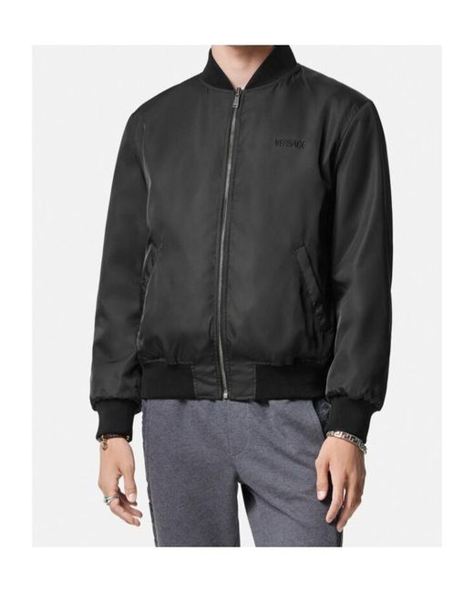 Versace Gray Reversible Logo-Embroidered Bomber Jacket for men