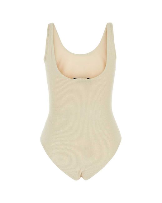 Prada Natural Logo Plaque Sleeveless Swimsuit