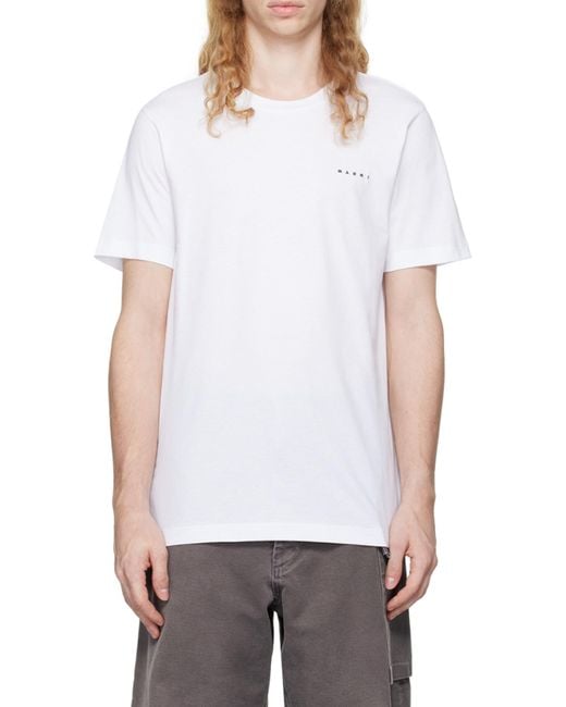 Marni White Logo Embroidered Crewneck T-Shirt for men