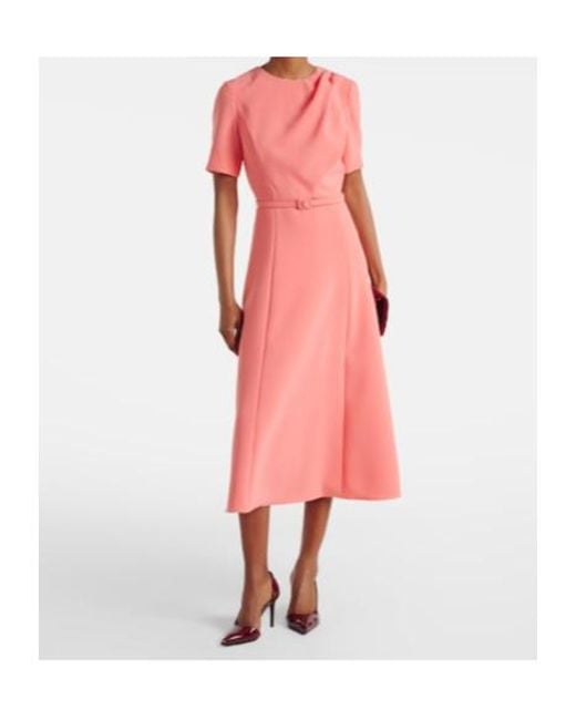 Carolina Herrera Pink Belted Crepe Midi Dress
