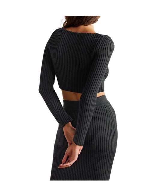 Michael Kors Black Cropped Ribbed Wool-Blend Cardigan