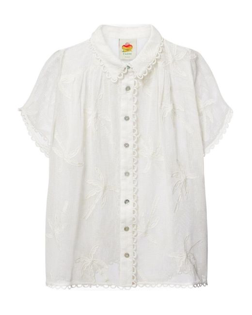 Farm Rio White Embroidered Cotton Shirt