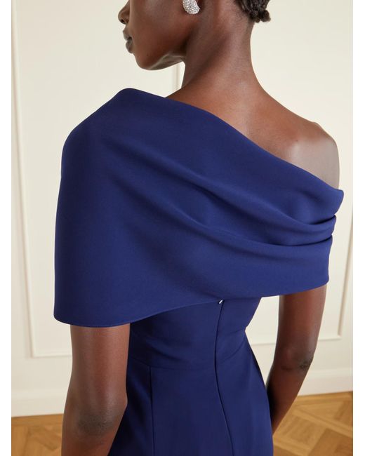 Carolina Herrera Blue Off-The-Shoulder Draped Crepe Dress