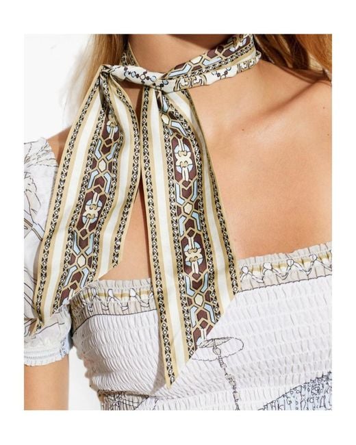 Tory Burch White Logo-Print Silk Scarf