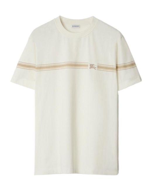 Burberry White Striped Crewneck T-Shirt for men