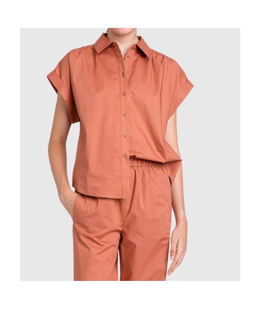 Twinset Orange Short-Sleeve Poplin Shirt