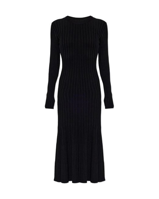 AMI Black Ami Ribbed Long Sleeve Knitted Dress