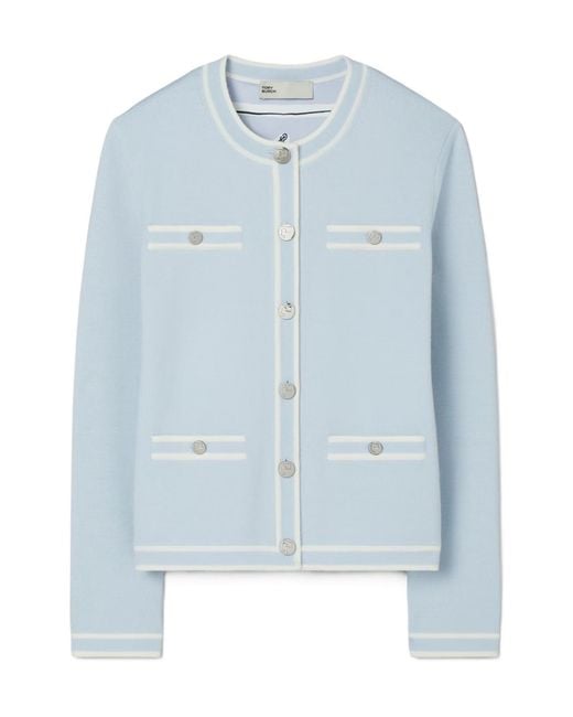 Tory Burch Blue Kendra Crewneck Buttoned Cardigan