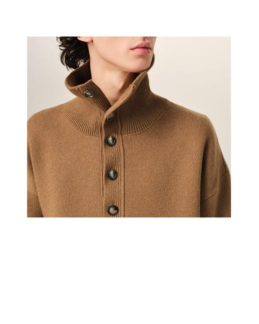 AMI Brown Ami High Buttoned Collar Sweater for men