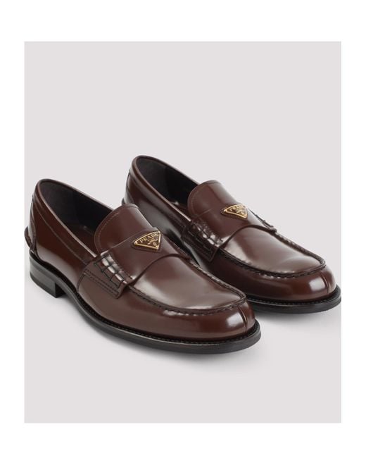 Prada Brown Triangle-Logo Slip-On Loafers for men