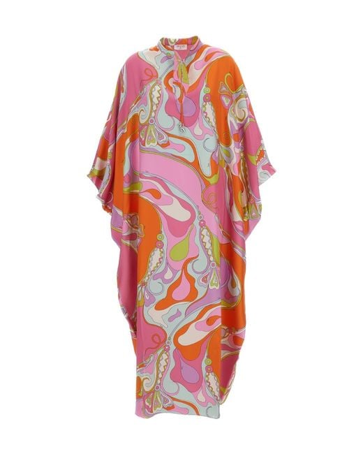 Emilio Pucci Red Orchidee-Print Silk Kaftan