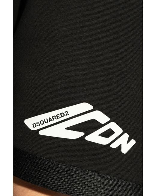 DSquared² Black Icon Logo Printed Sweat Shorts for men