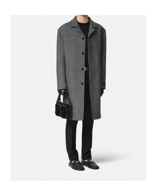 Versace Gray Single-Breasted Coat for men